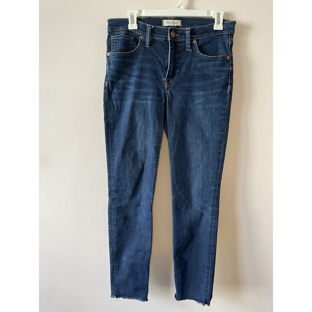Madewell 9" Mid-Rise Skinny Jeans Size 29 Dark Wash Raw Hem Stretch Denim